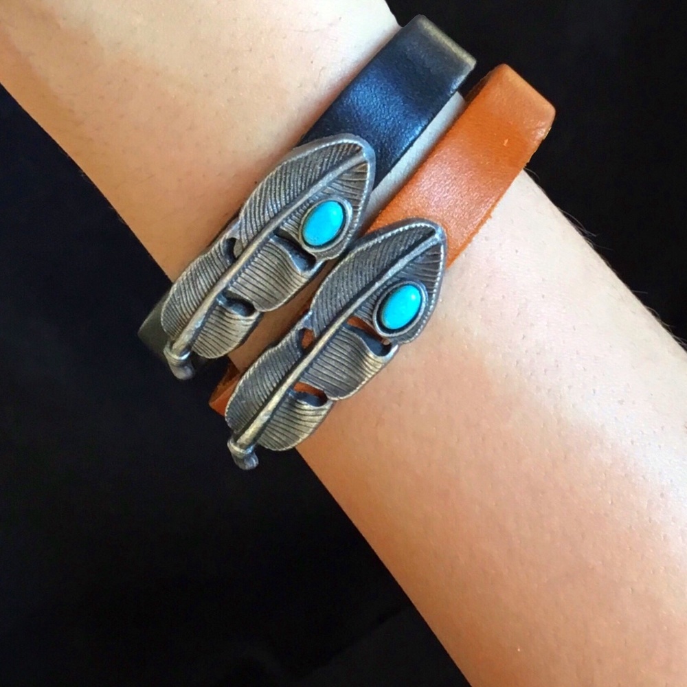 SLIM LEATHER FEATHER BAND- Gorgeous Black or Tan